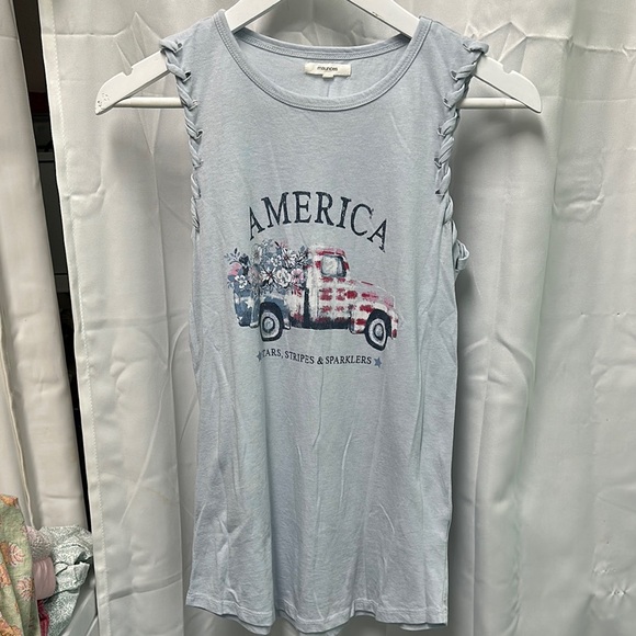 Maurices Tops - Maurices Light Blue Tank Top America Stars, Stripes & Sparklers